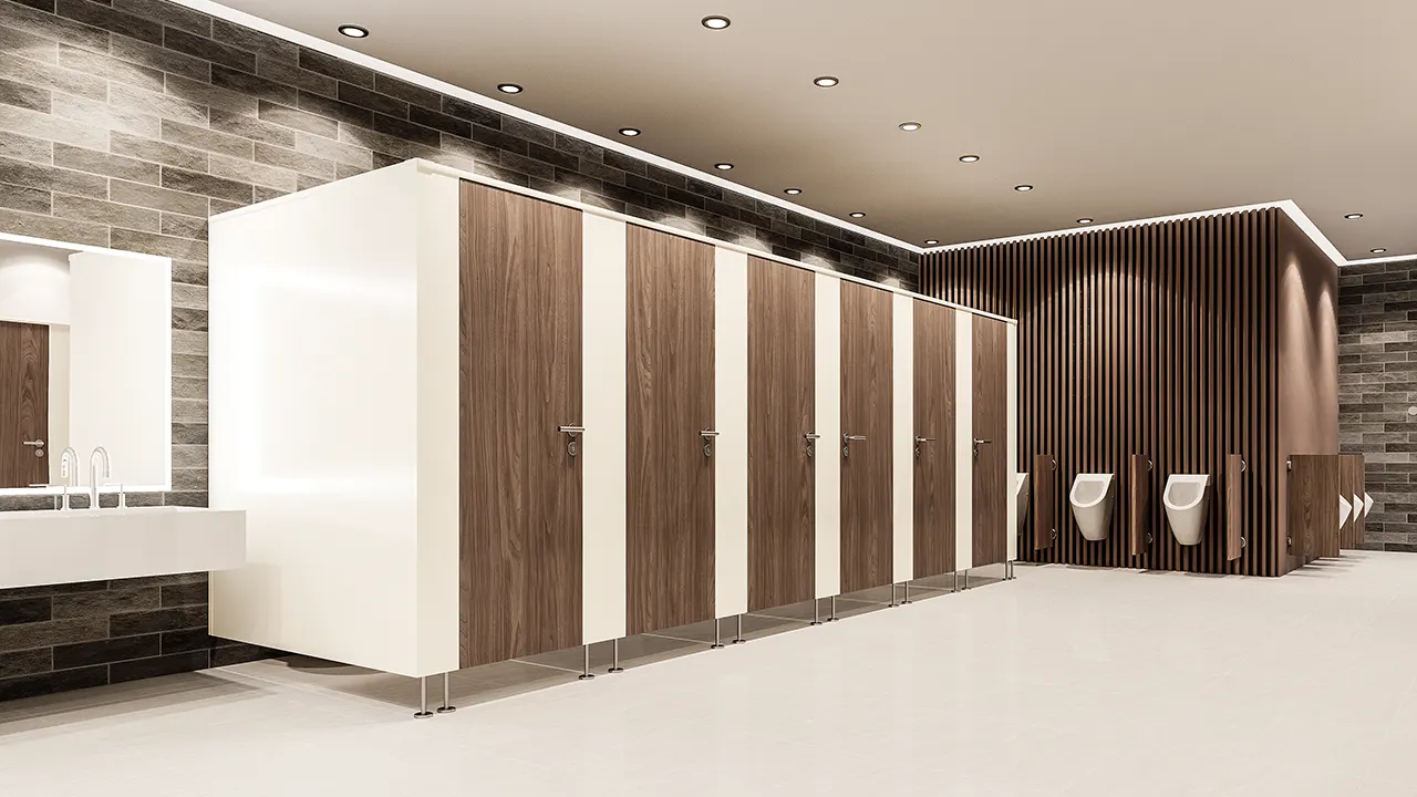 WC starpsienas ar koka bāzes materiāliem
